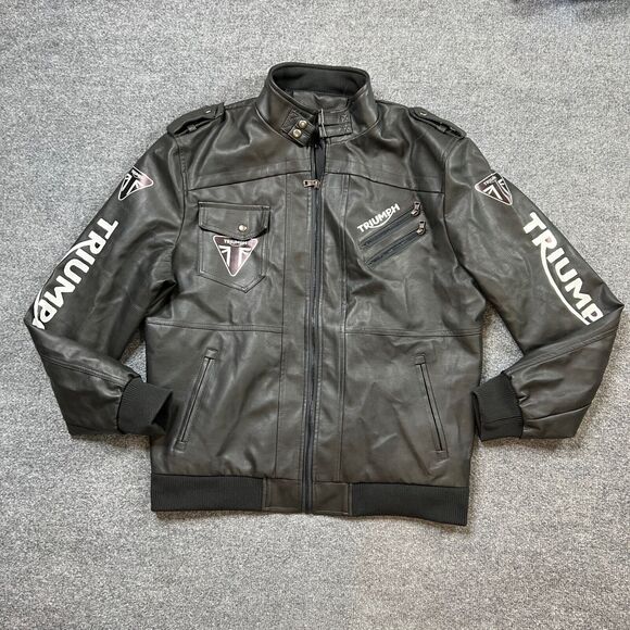 Triumph Jacket Mens XL Gotham Grey Faux-Leather Motorcycle Biker Bomber *READ - Picture 4 of 10
